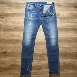 Diesel Sleenker Jeans Men 31x32 Blue Slim Skinny Stretch Made in Italy Distress